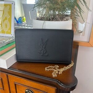 YSL Black Leather Wallet with Gold Chain